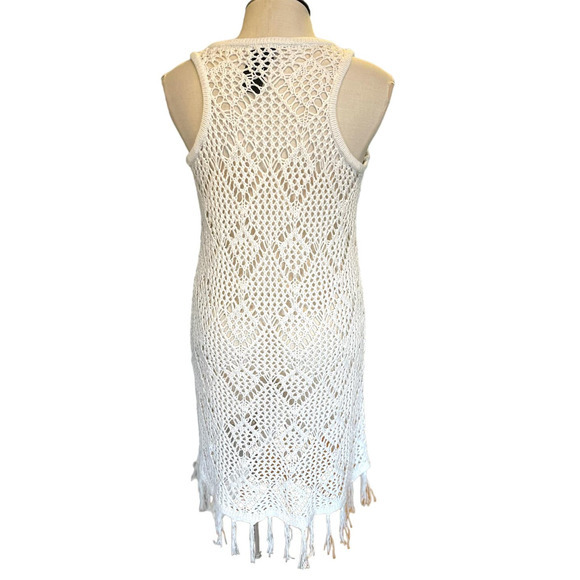New Torrid Plus Size 2 (2X) Ivory Crochet Fringe Trim Beach Cover Up Tank Dress - Picture 3 of 3
